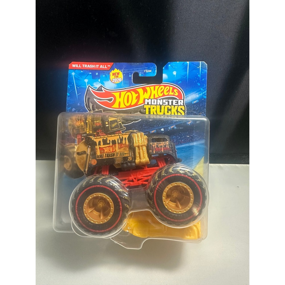 Hot Wheels Monster Trucks Will Trash It All 1:64 Diecast Gold/Black/Red Box  "TH
